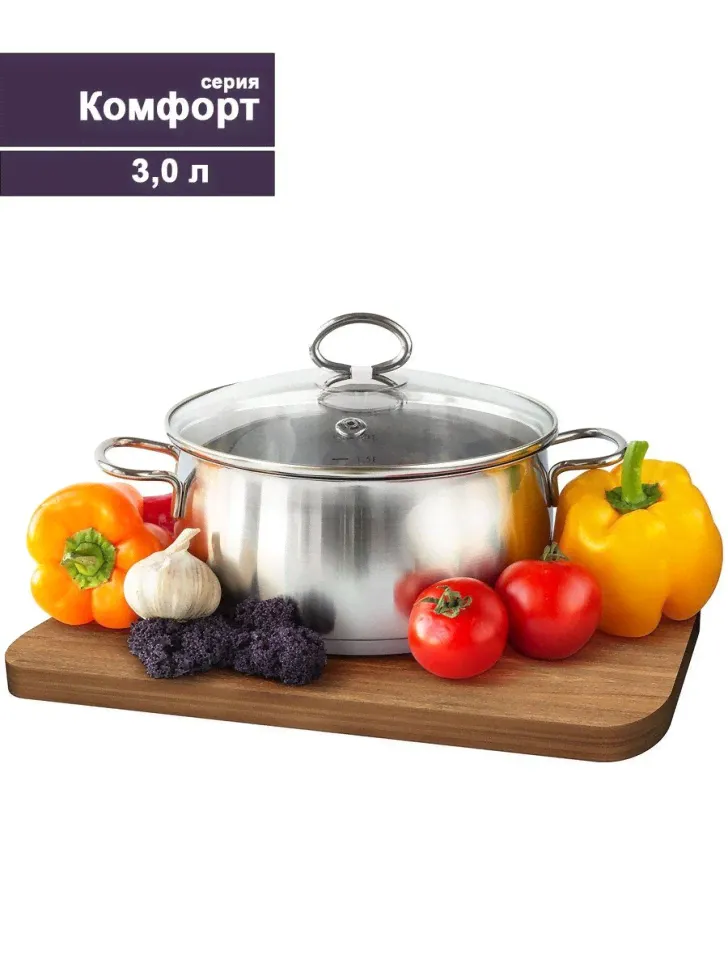 Кастрюля Кастрюля TIMA Кастрюля "Комфорт" 3,0л, 0,6 мм, матовая, с крышкой, капсул. дно ТАM-20